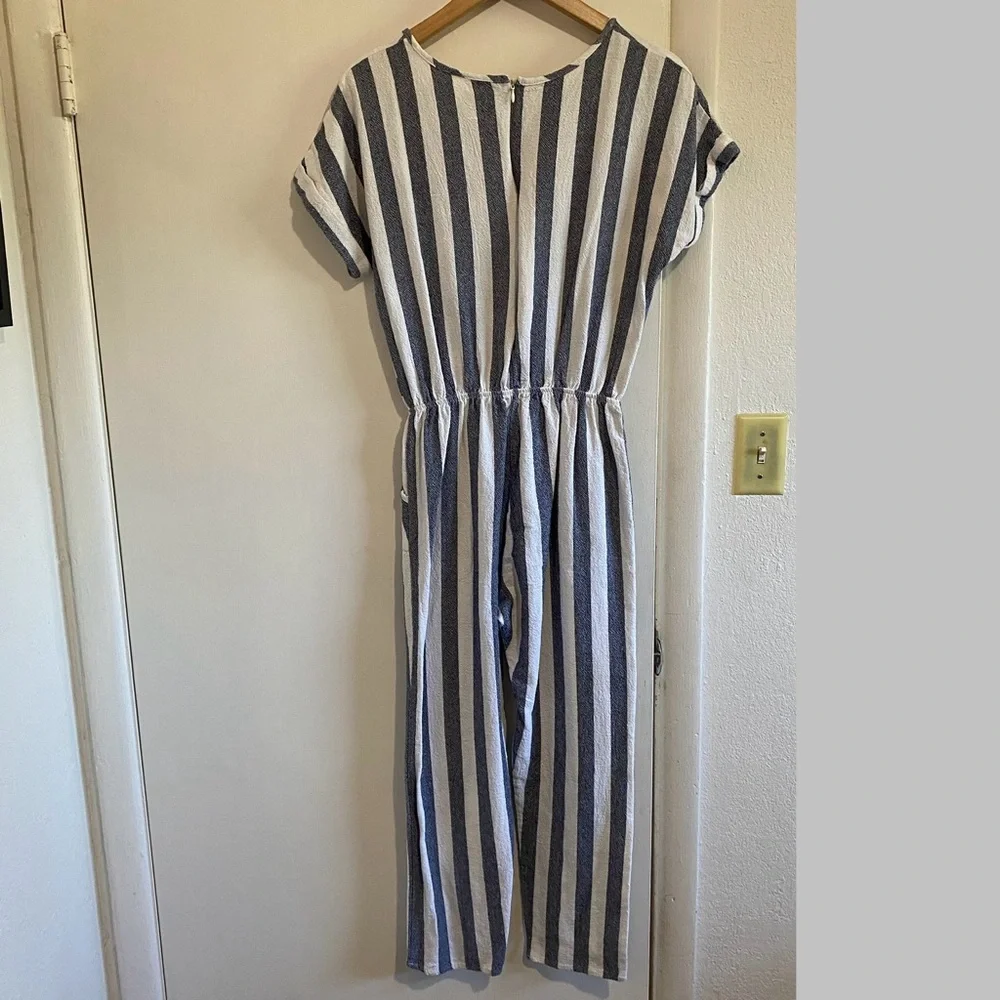 Orange Creek Women's Striped Perfection Jumpsuit Navy White Medium USA Cotton